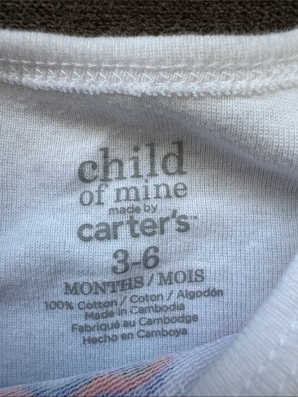 Carter's White Baby Tee with Subtle Multicolor Stripe Trim